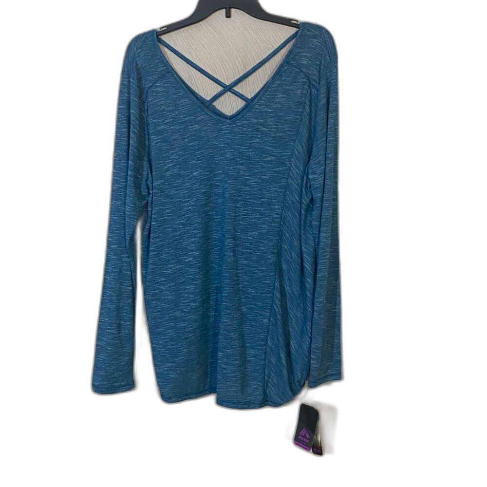 RBX Active Women's Plus Size 1X Blue Space Dye Crisscross V Neck Long Sleeve NWT